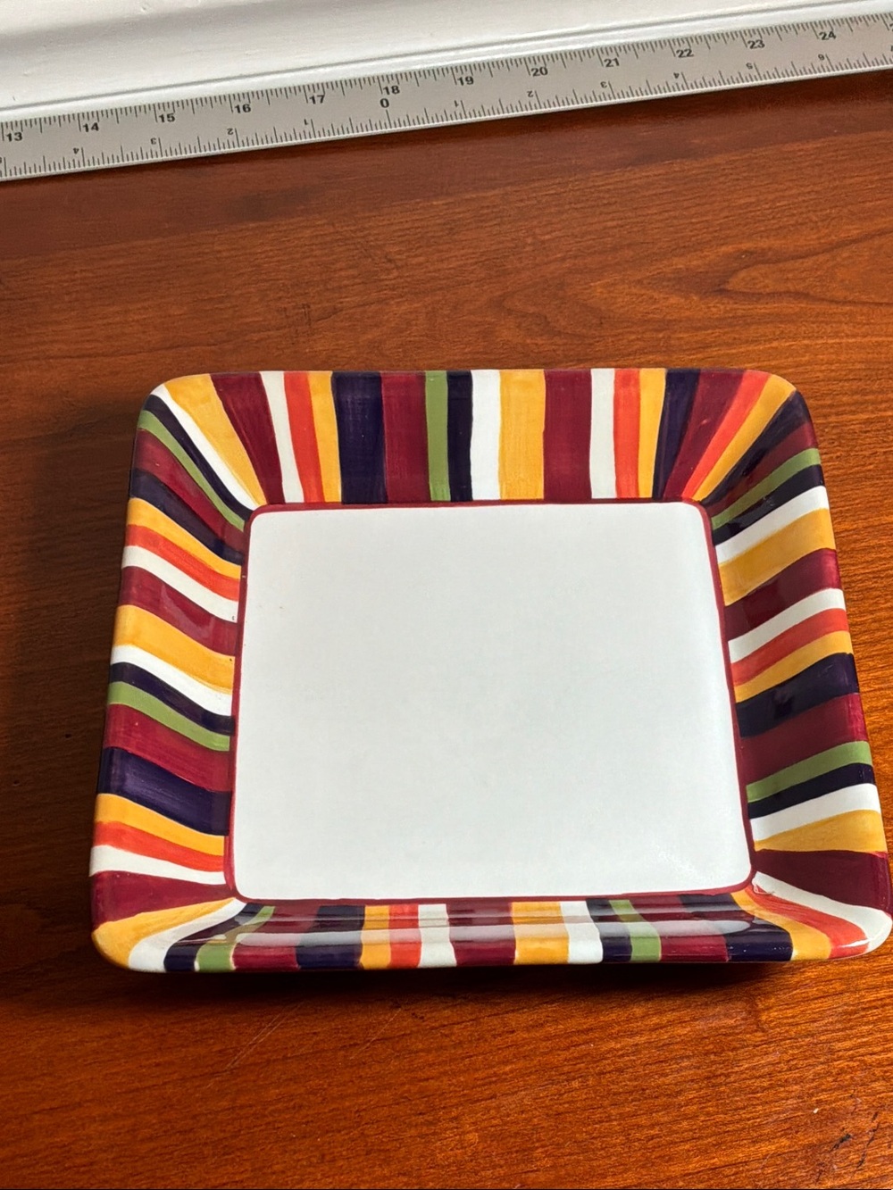 Pampered Chef Striped Square Serving Plate - Red, Yellow, Green, Purple, Navy